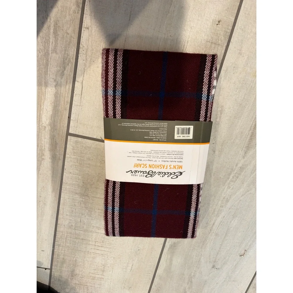 Eddie Bauer Mens Burgundy Plaid Fashion Scarf Acrylic Fringed Winter Wrap 72x11
